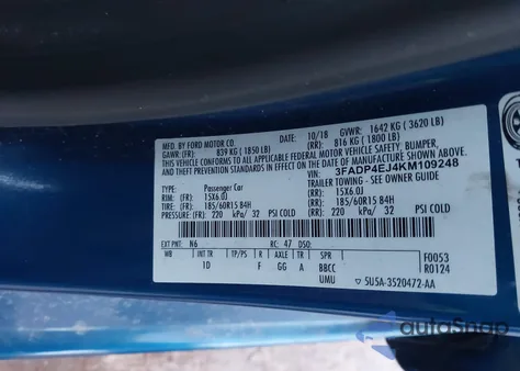 2019 Ford Fiesta Se from USA, damaged, VIN 3FADP4EJ4KM109248